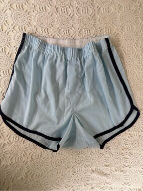 Vintage 70s Light Blue Men’s Boxer  Shorts with Navy Trim